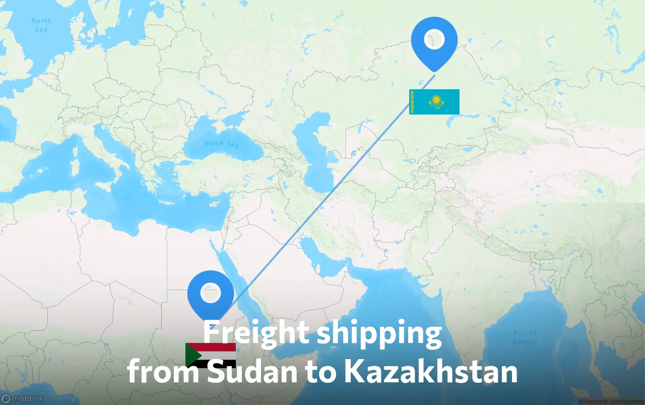 Shipping route from Sudan to Kazakhstan