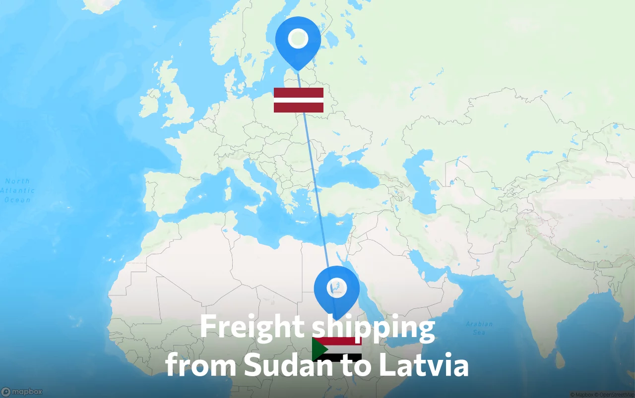 Shipping route from Sudan to Latvia