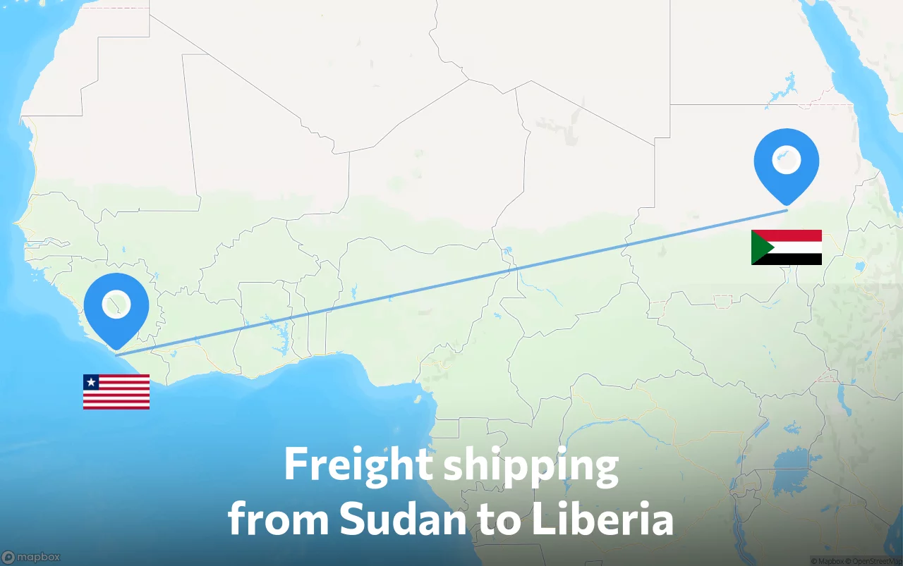 Shipping route from Sudan to Liberia