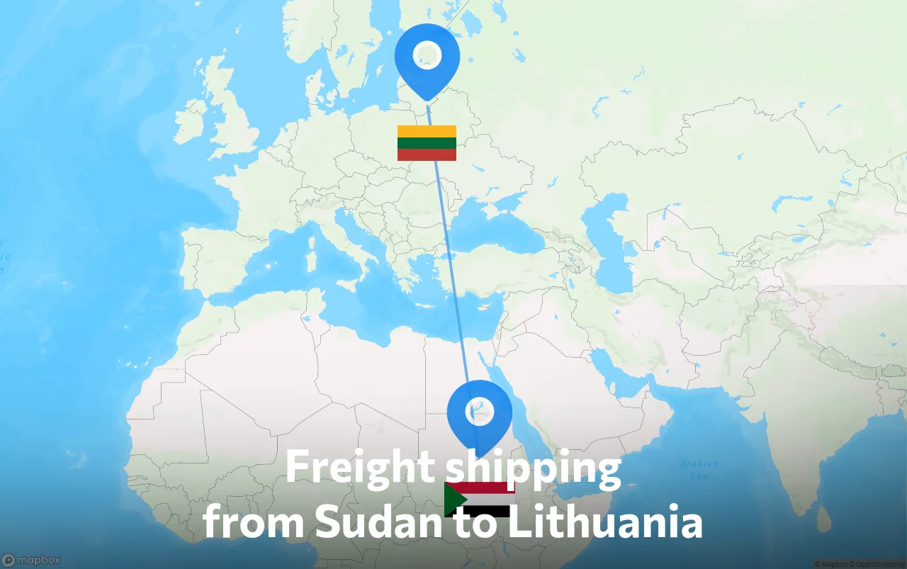 Shipping route from Sudan to Lithuania