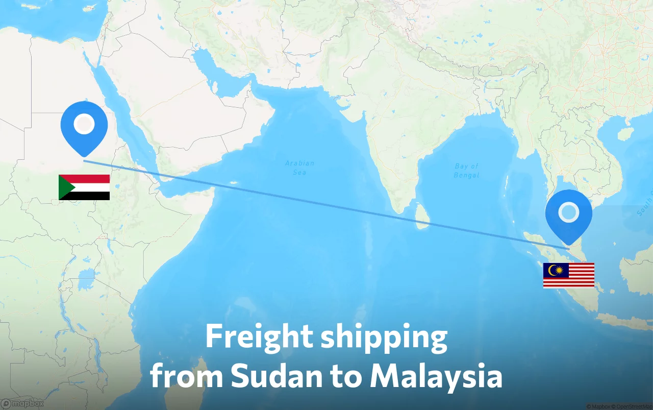 Shipping route from Sudan to Malaysia