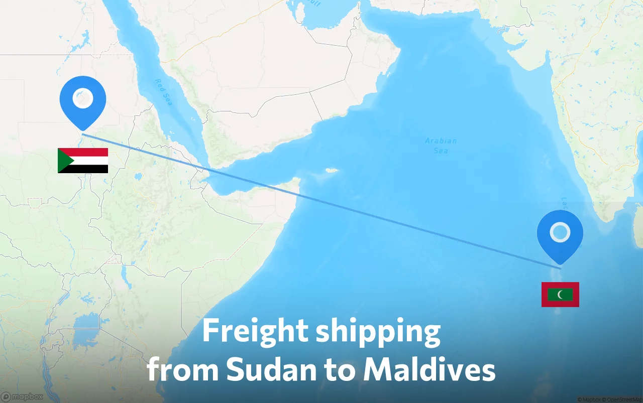 Shipping route from Sudan to Maldives