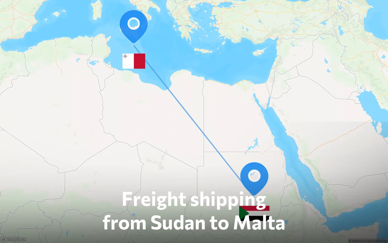 Shipping route from Sudan to Malta