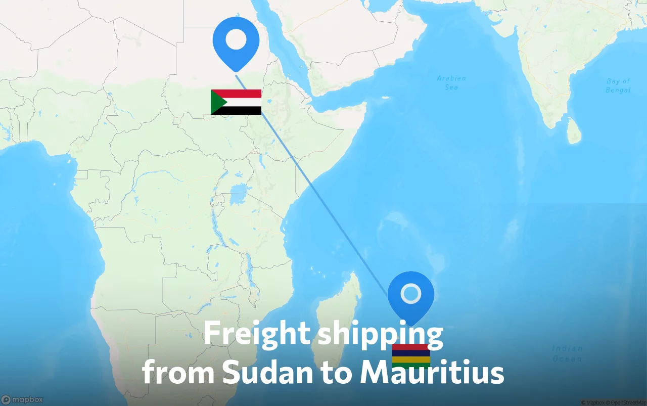 Shipping route from Sudan to Mauritius