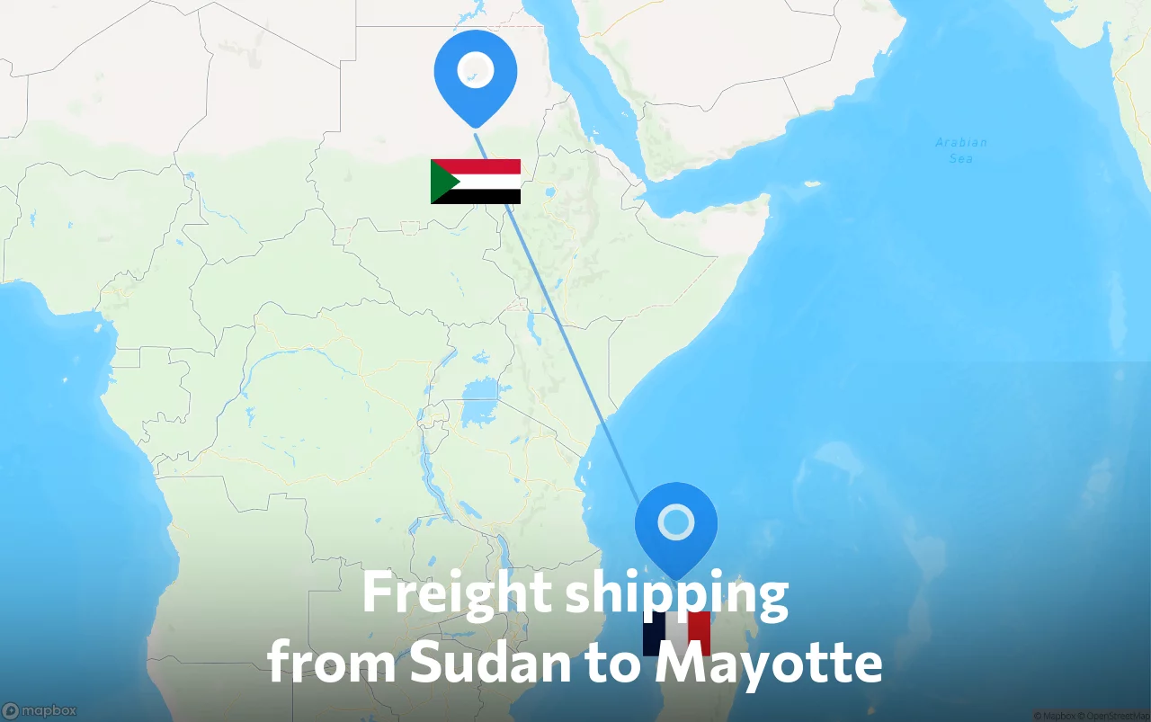 Shipping route from Sudan to Mayotte