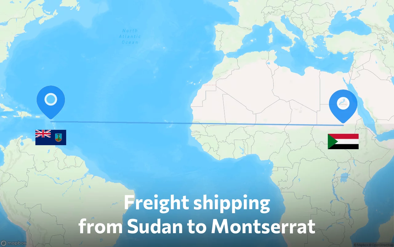 Shipping route from Sudan to Montserrat