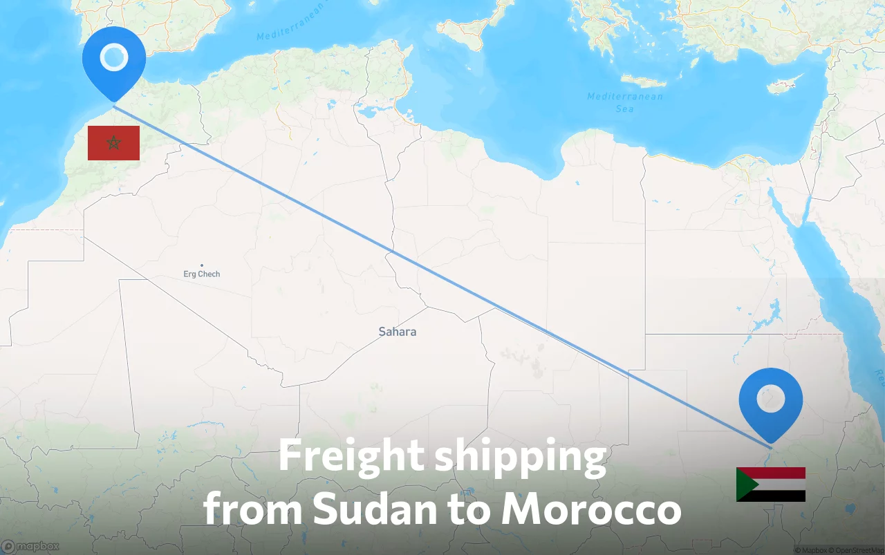 Shipping route from Sudan to Morocco