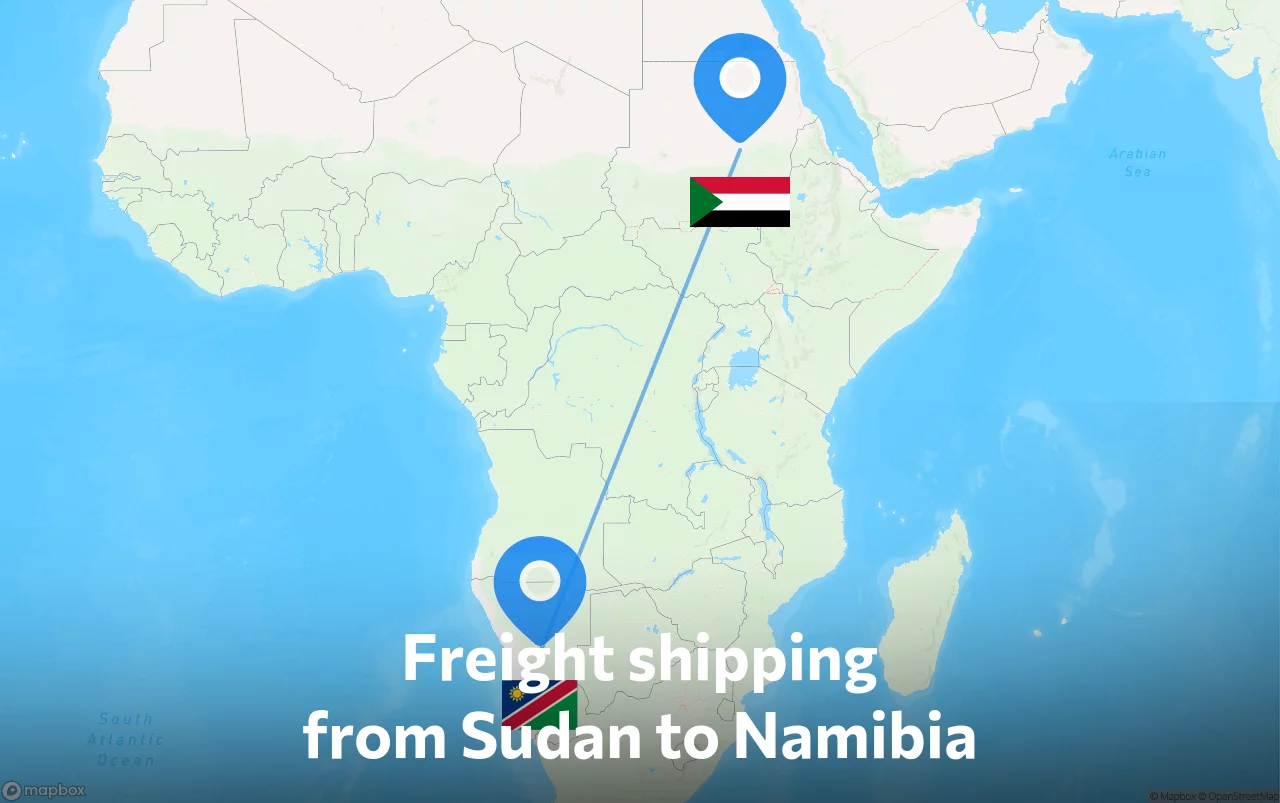 Shipping route from Sudan to Namibia
