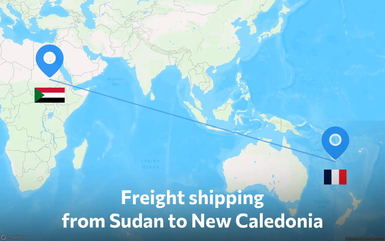 Shipping route from Sudan to New Caledonia