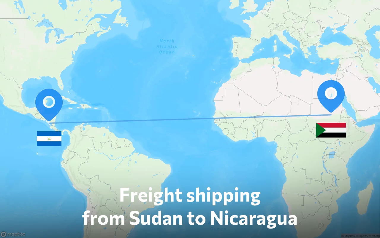 Shipping route from Sudan to Nicaragua