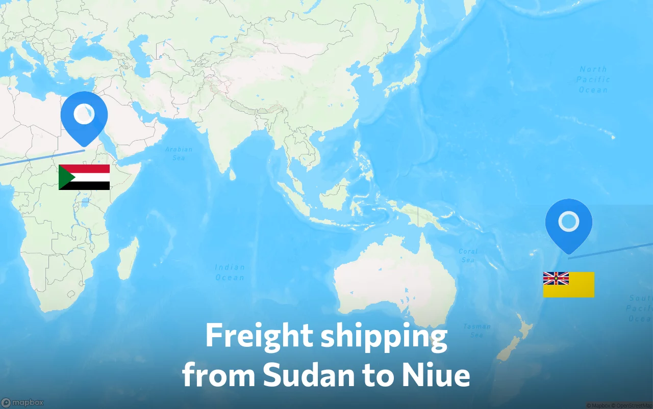 Shipping route from Sudan to Niue