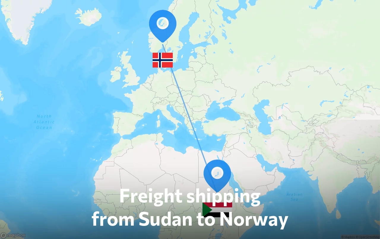 Shipping route from Sudan to Norway