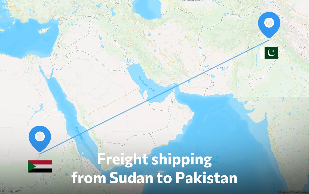 Shipping route from Sudan to Pakistan