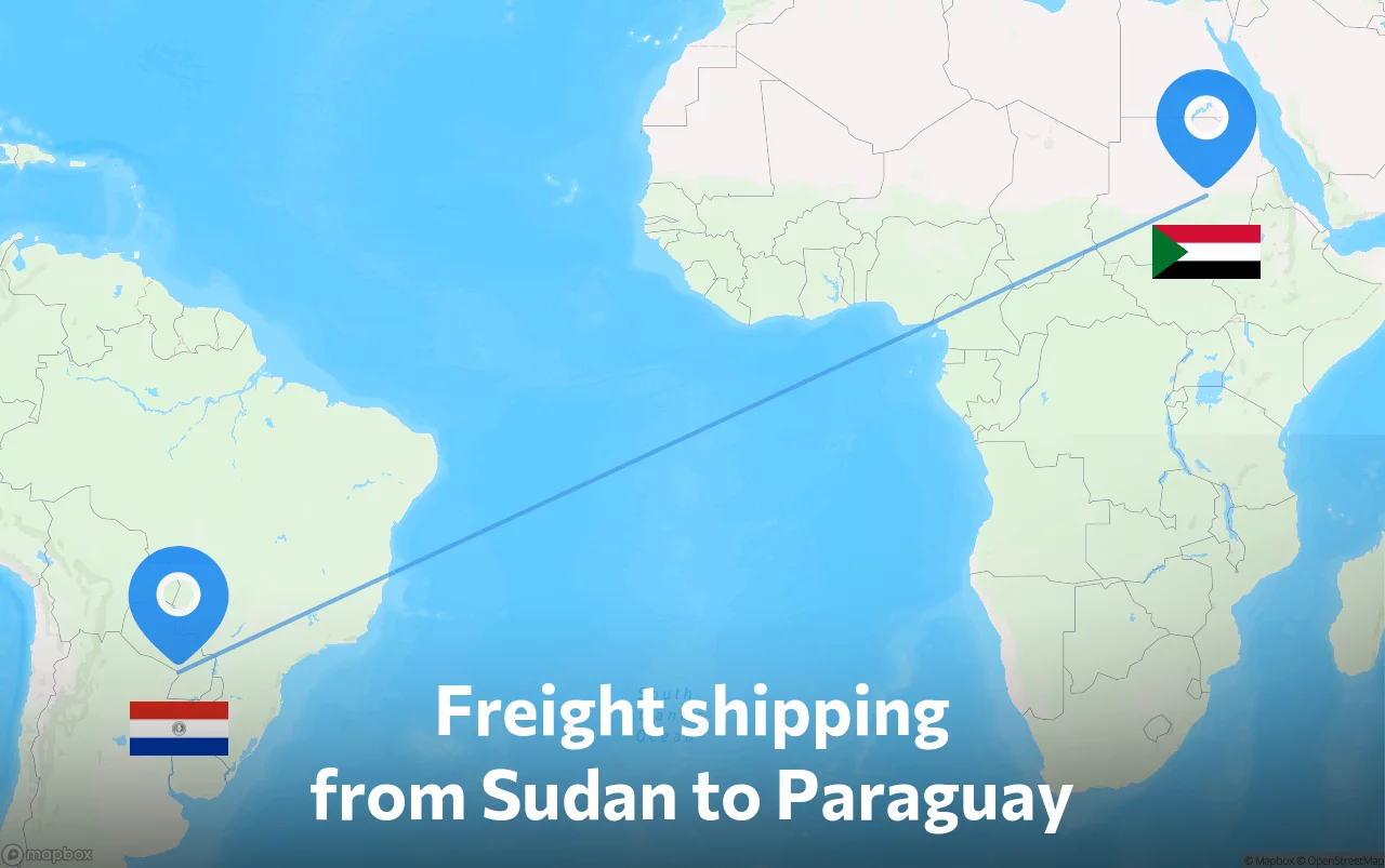 Shipping route from Sudan to Paraguay