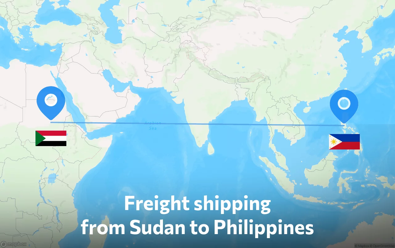 Shipping route from Sudan to Philippines