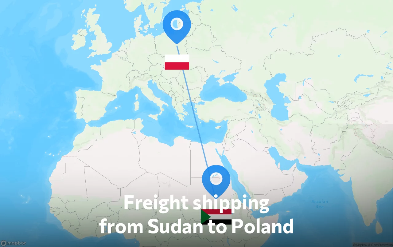 Shipping route from Sudan to Poland