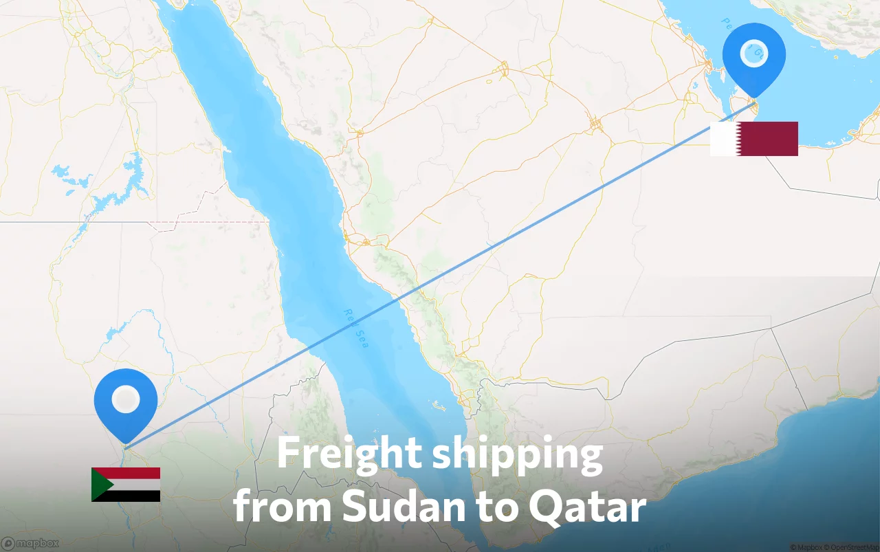 Shipping route from Sudan to Qatar