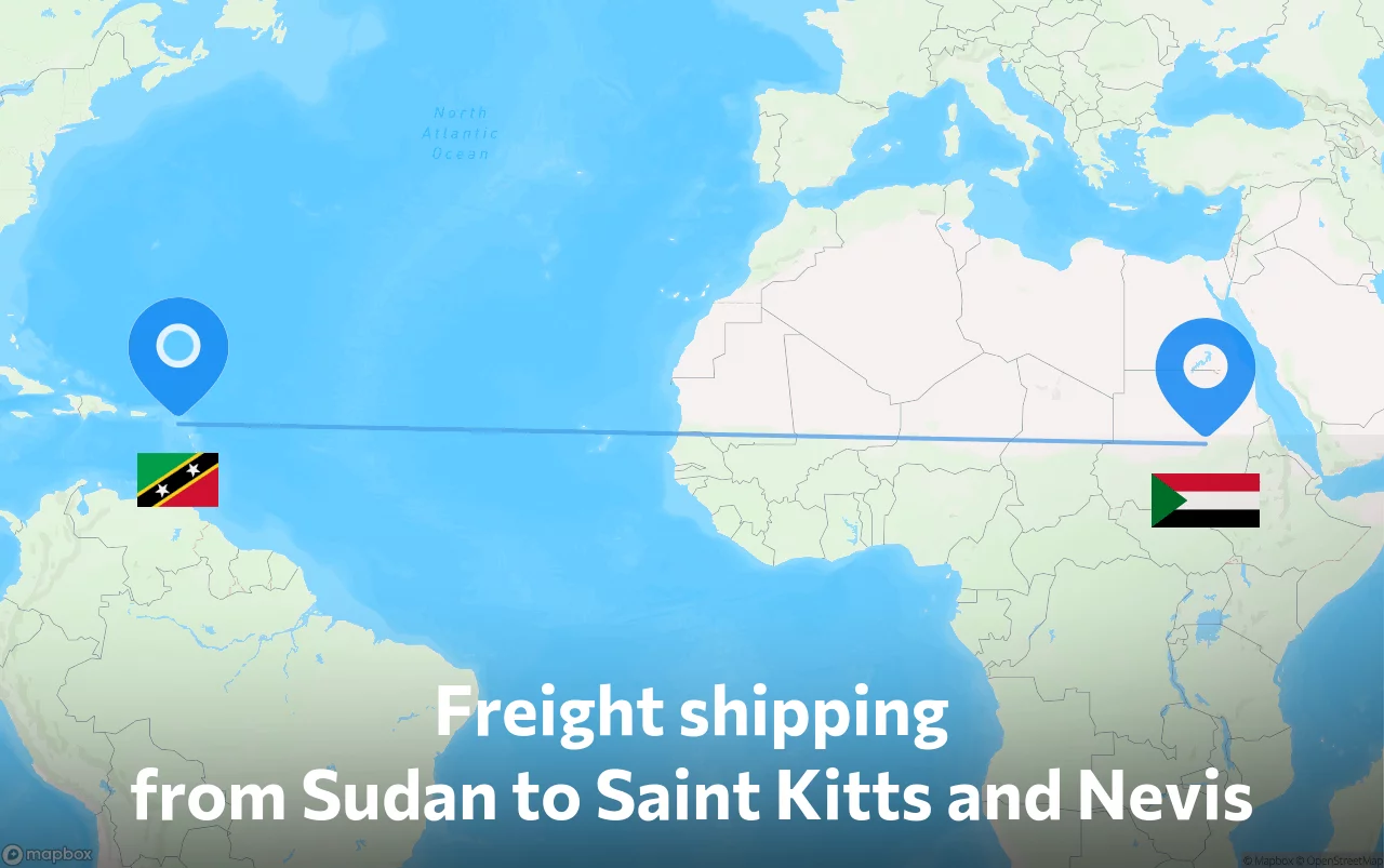 Shipping route from Sudan to Saint Kitts and Nevis