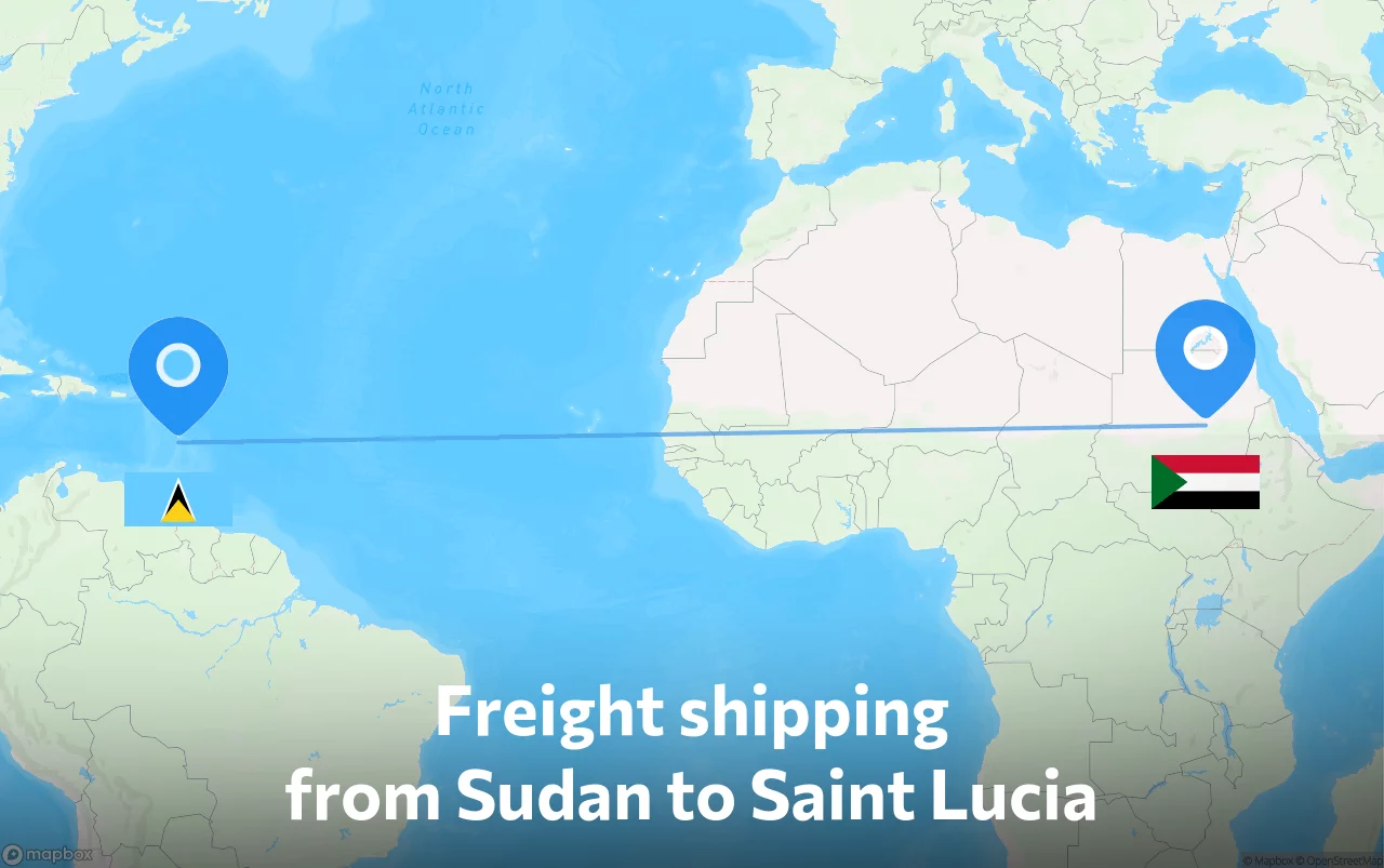 Shipping route from Sudan to Saint Lucia