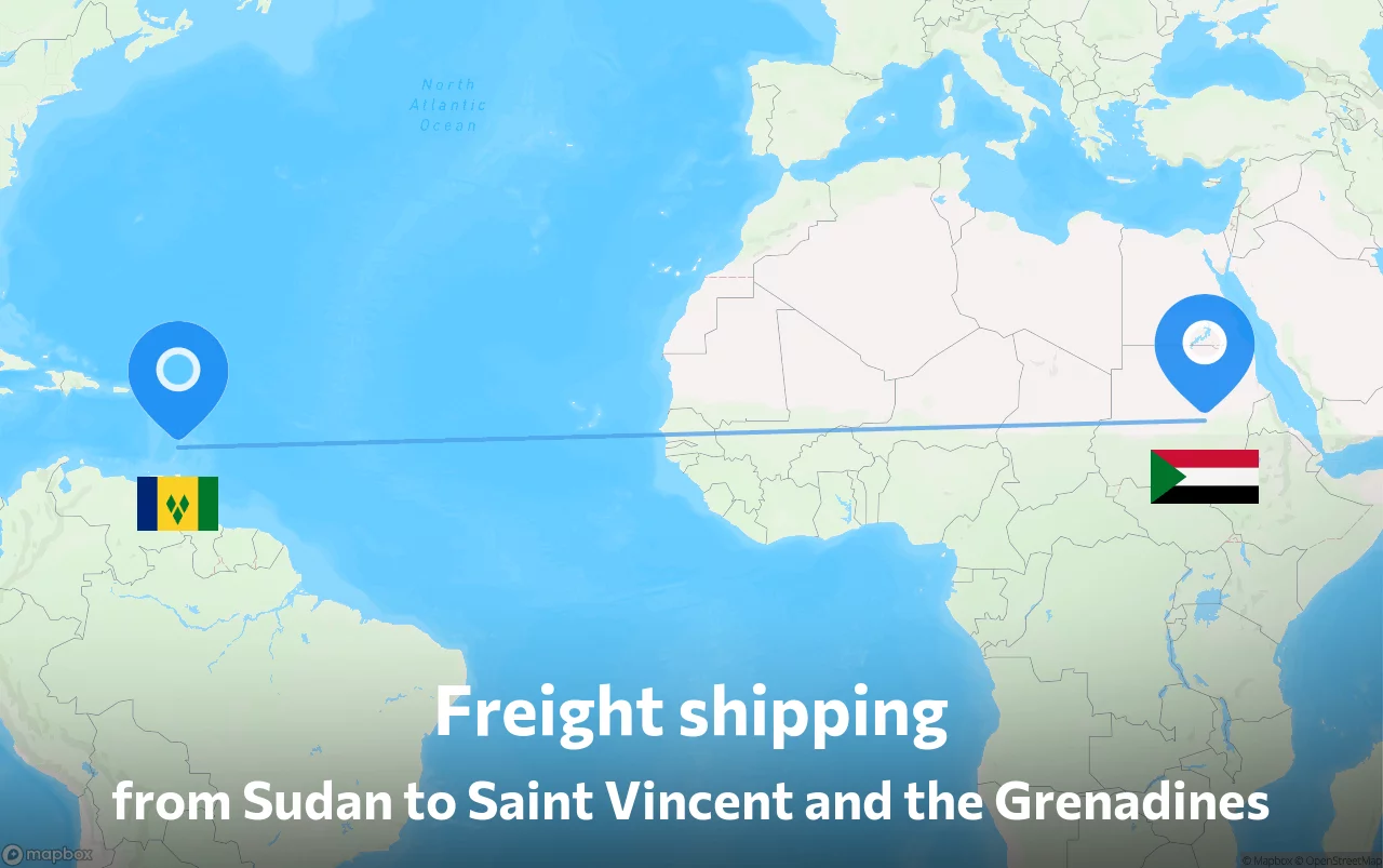 Shipping route from Sudan to Saint Vincent and the Grenadines