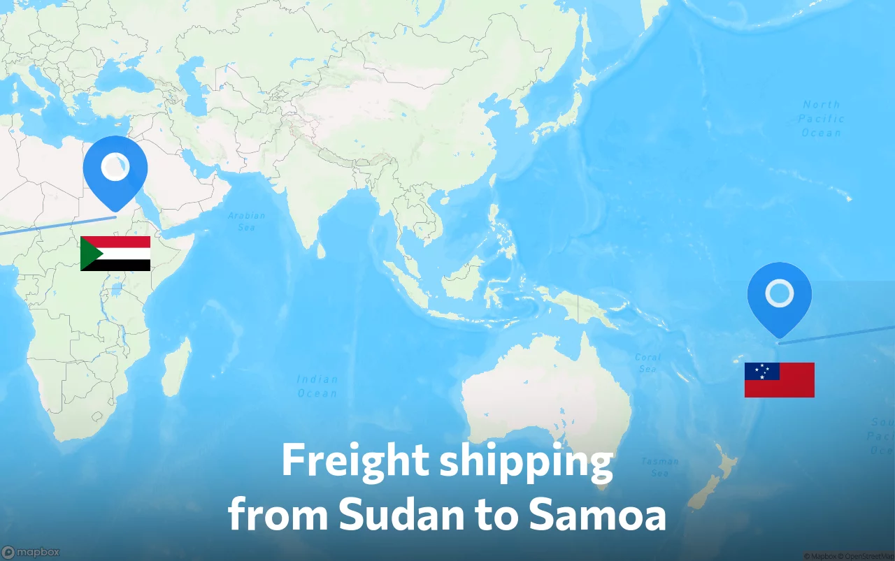 Shipping route from Sudan to Samoa