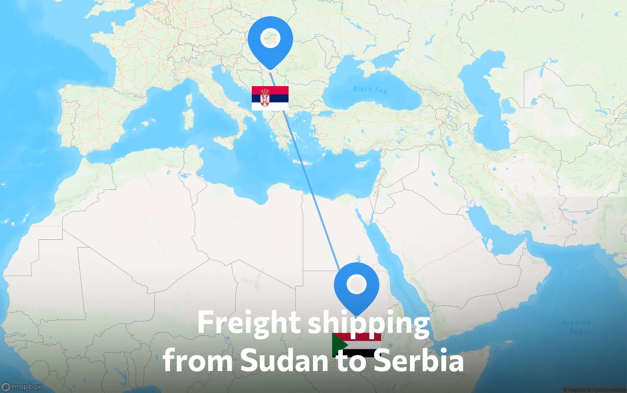Shipping route from Sudan to Serbia