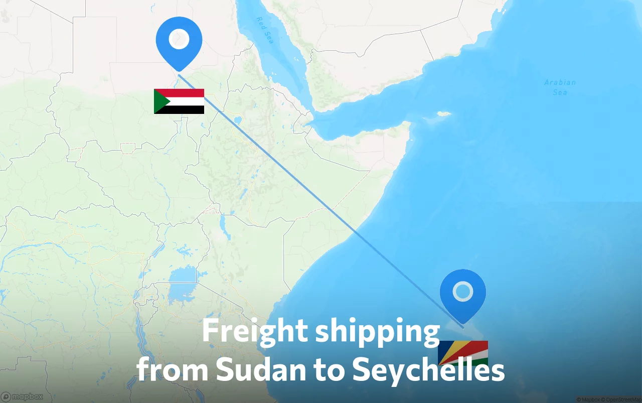 Shipping route from Sudan to Seychelles
