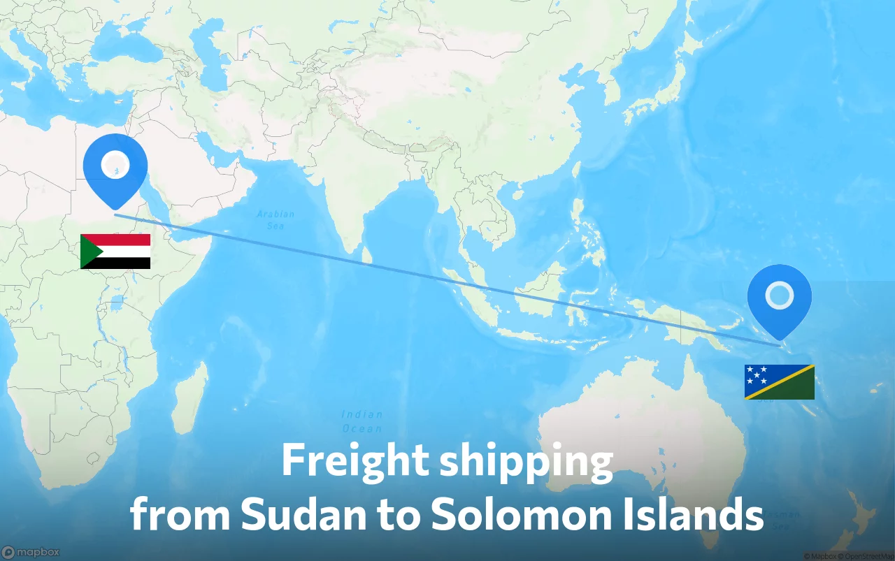 Shipping route from Sudan to Solomon Islands
