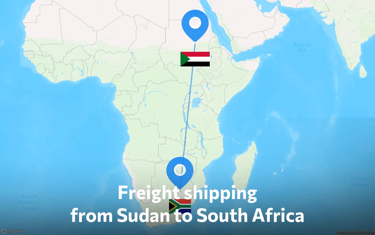 Shipping route from Sudan to South Africa