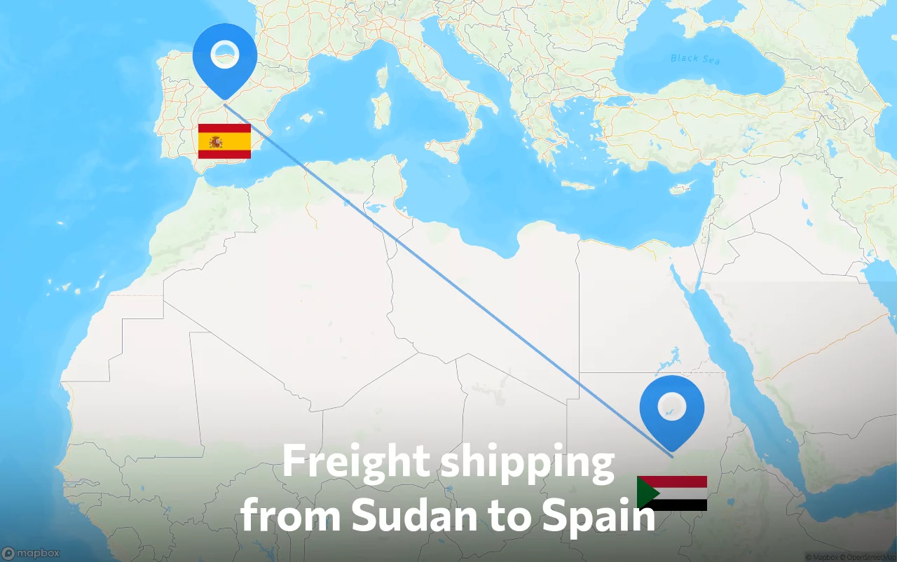 Shipping route from Sudan to Spain