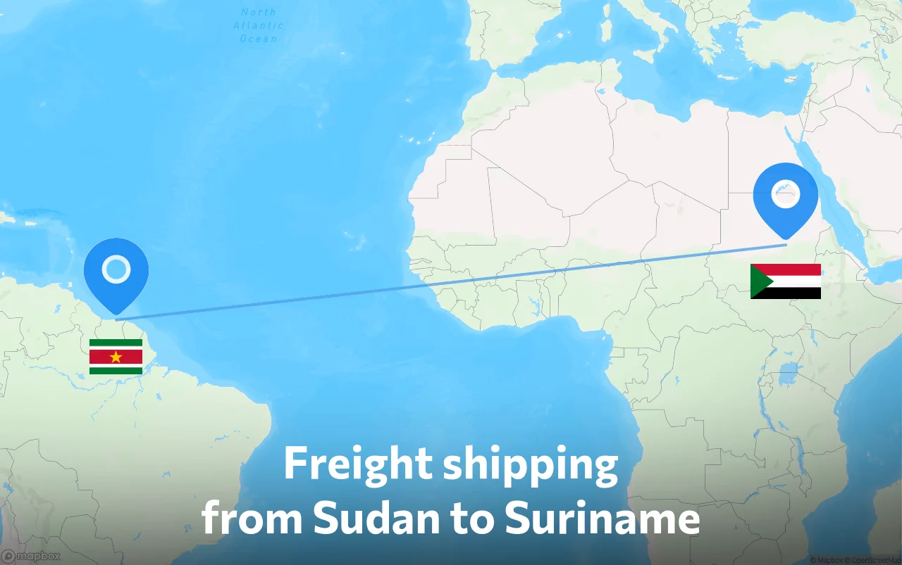 Shipping route from Sudan to Suriname