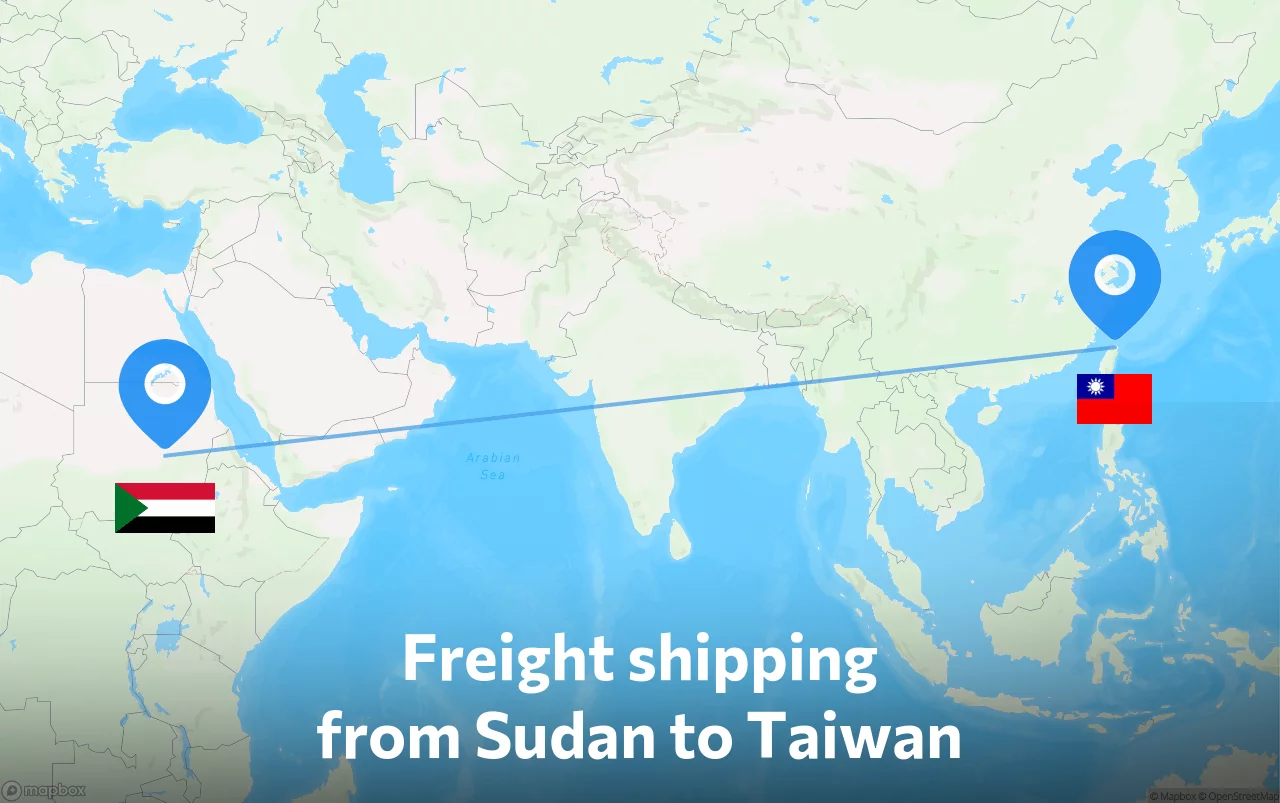 Shipping route from Sudan to Taiwan