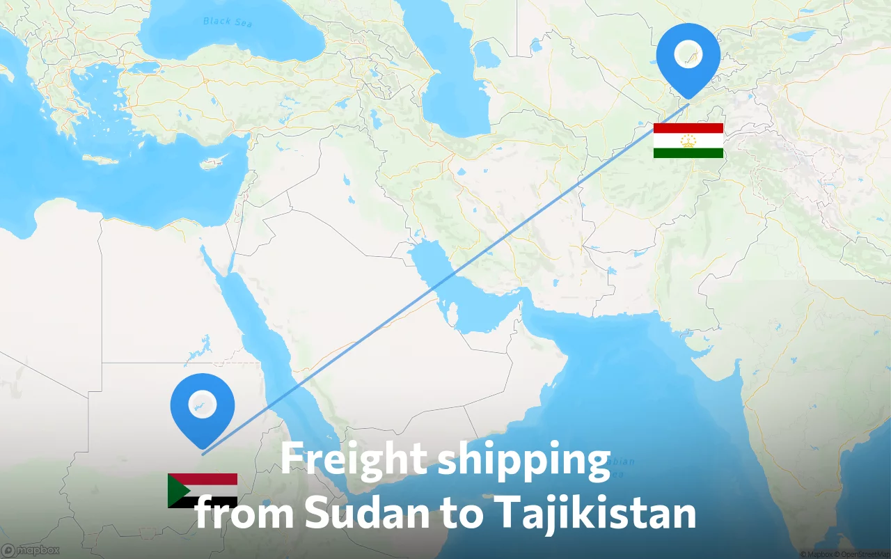 Shipping route from Sudan to Tajikistan
