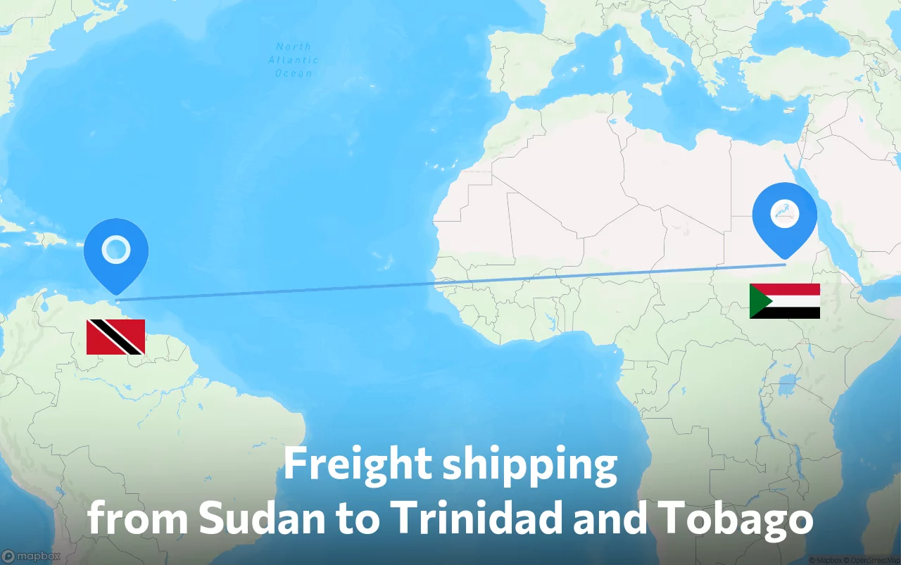 Shipping route from Sudan to Trinidad and Tobago