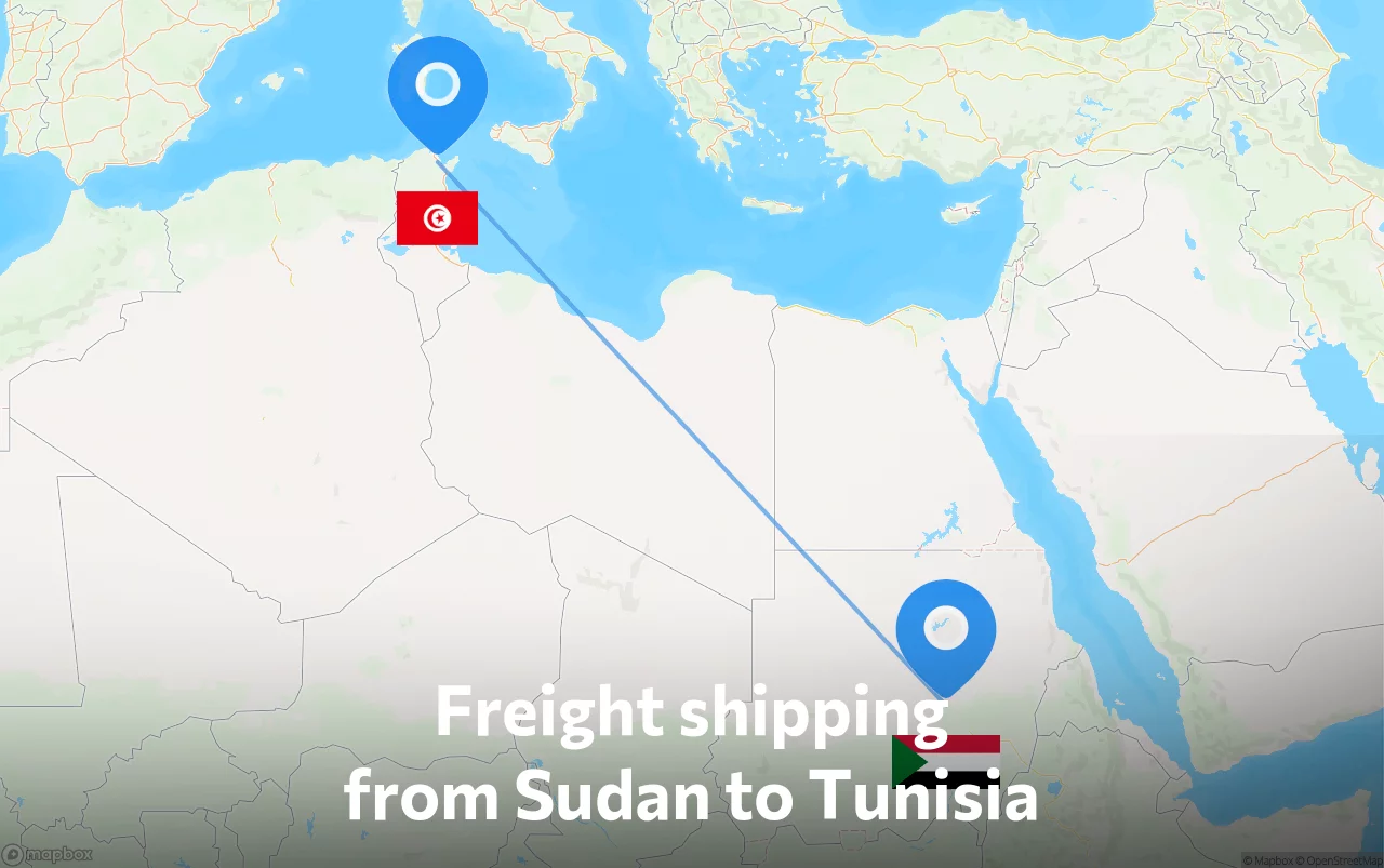 Shipping route from Sudan to Tunisia