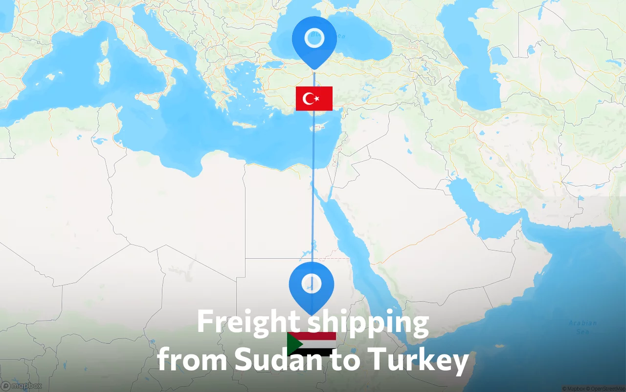Shipping route from Sudan to Turkey