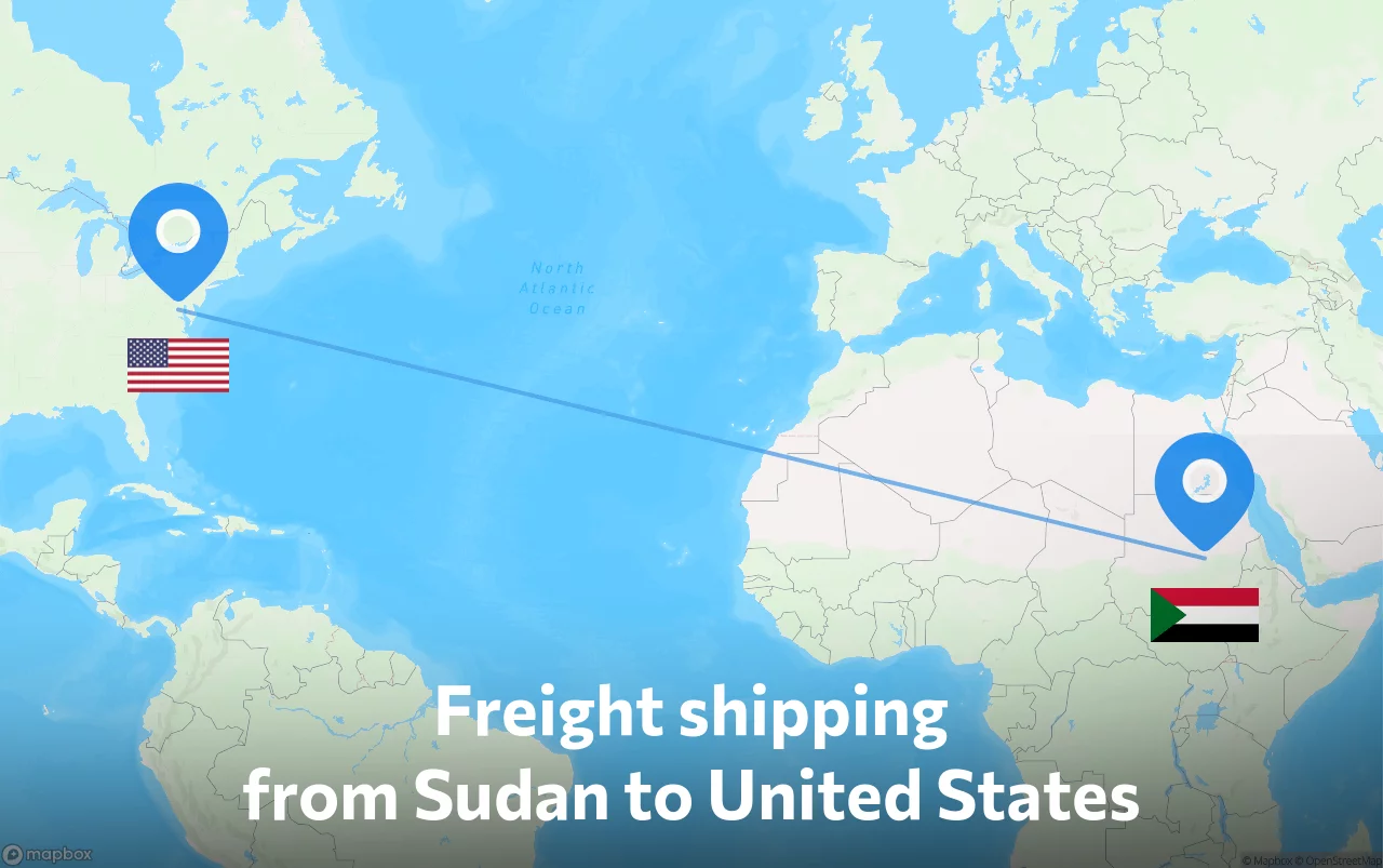 Shipping route from Sudan to United States