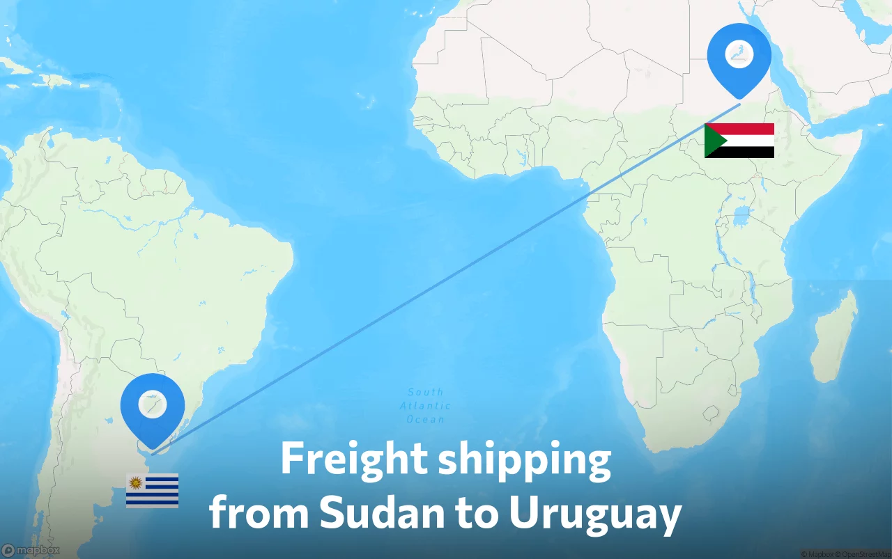 Shipping route from Sudan to Uruguay