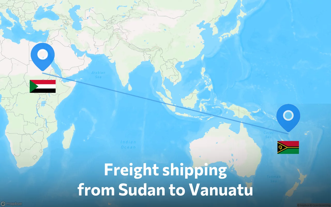 Shipping route from Sudan to Vanuatu