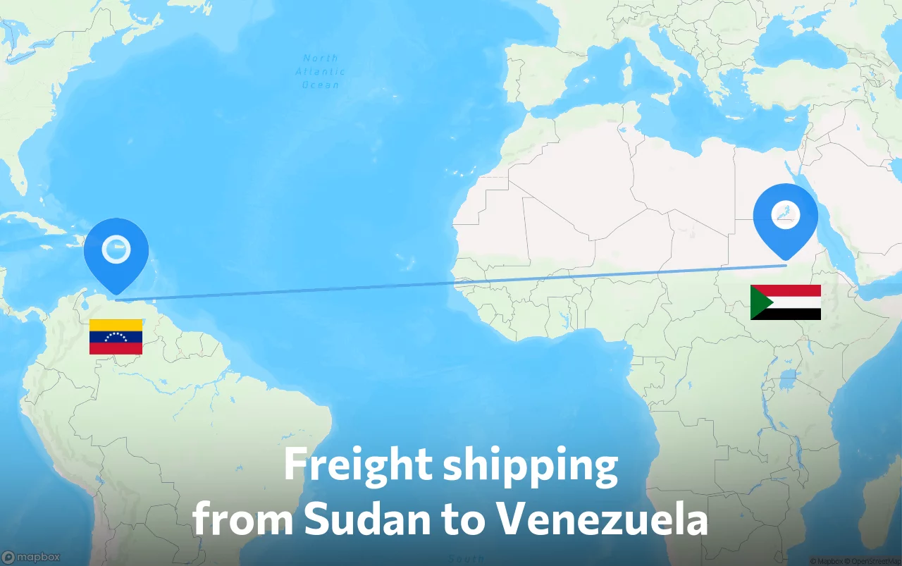 Shipping route from Sudan to Venezuela