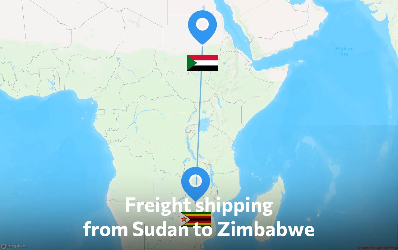 Shipping route from Sudan to Zimbabwe