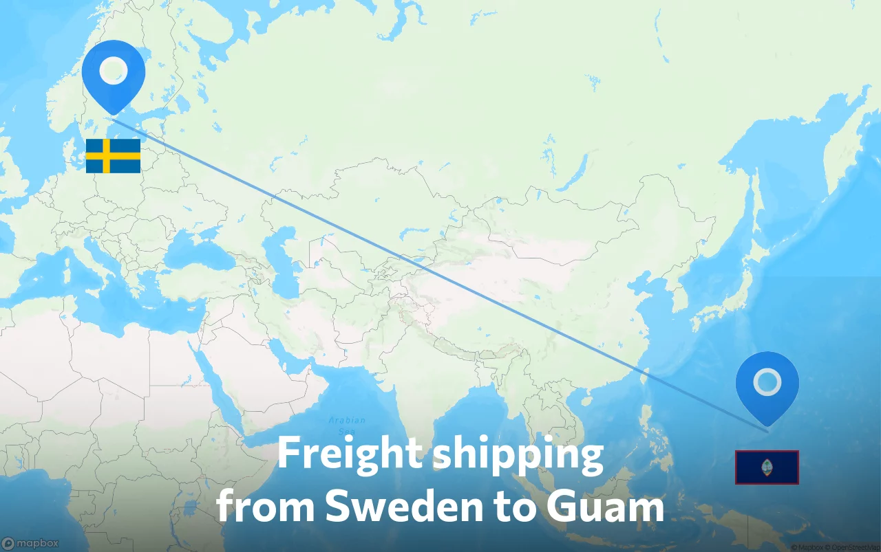 Shipping route from Sweden to Guam