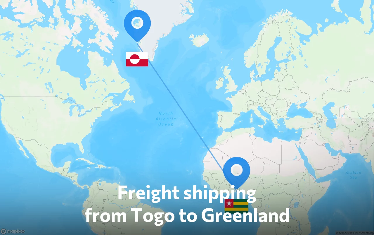 Shipping route from Togo to Greenland