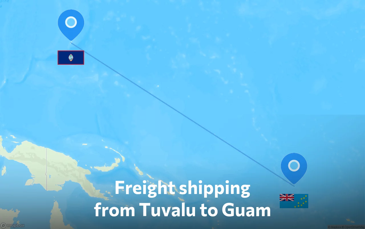 Shipping route from Tuvalu to Guam