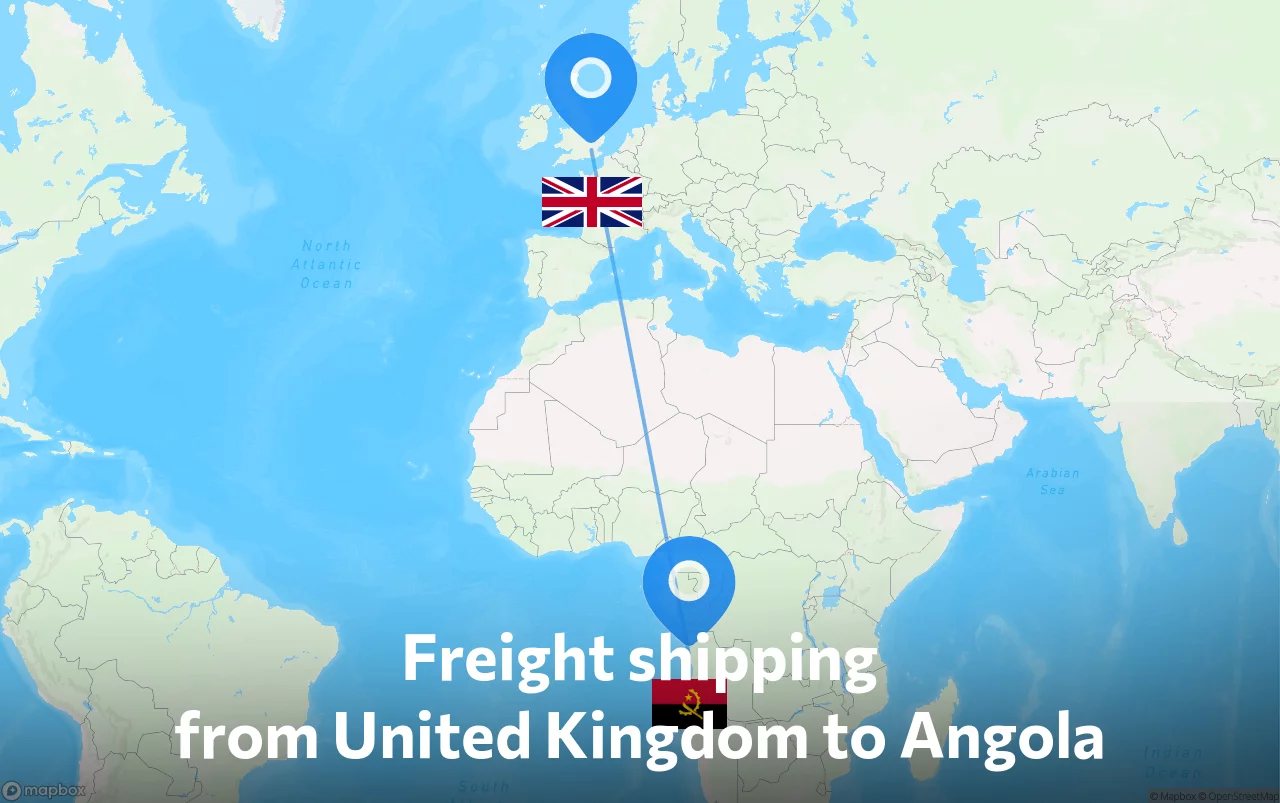 Shipping route from United Kingdom to Angola