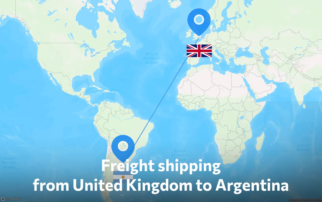 Shipping route from United Kingdom to Argentina