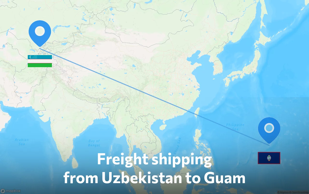 Shipping route from Uzbekistan to Guam
