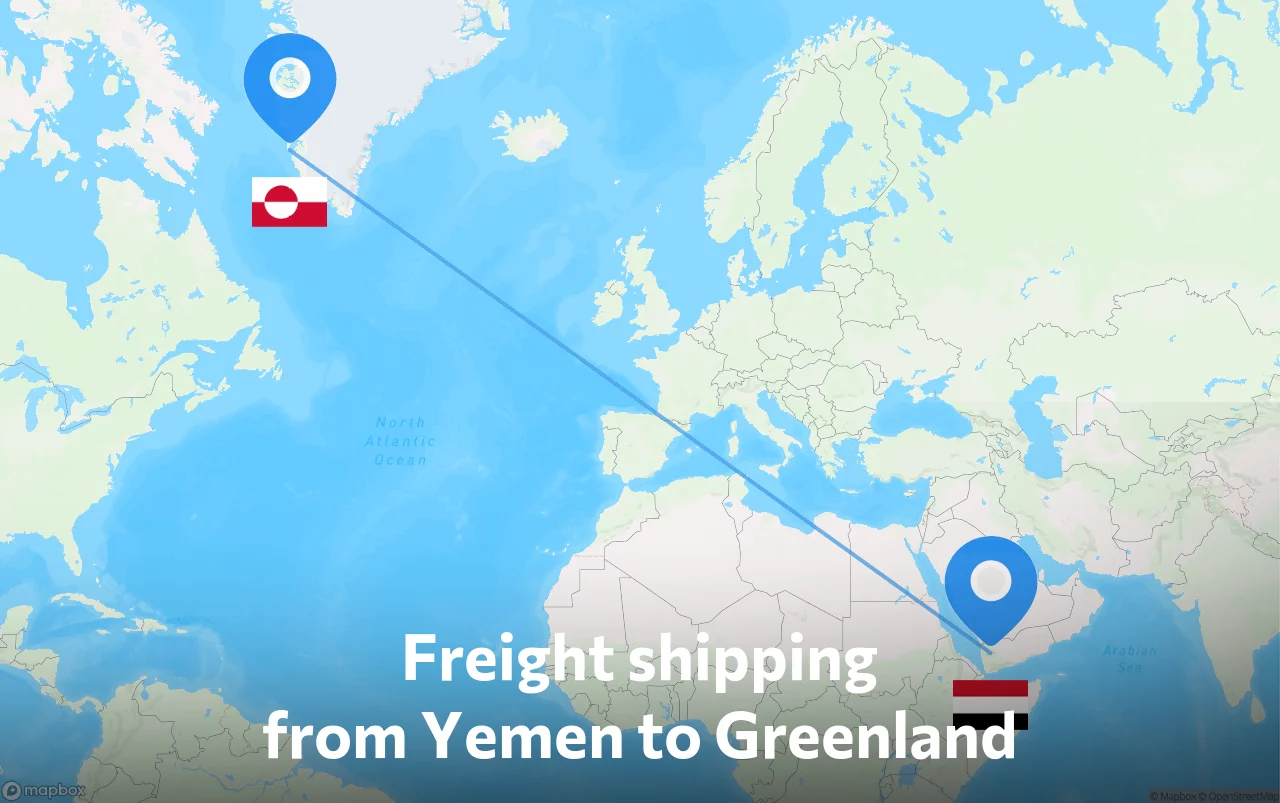 Shipping route from Yemen to Greenland