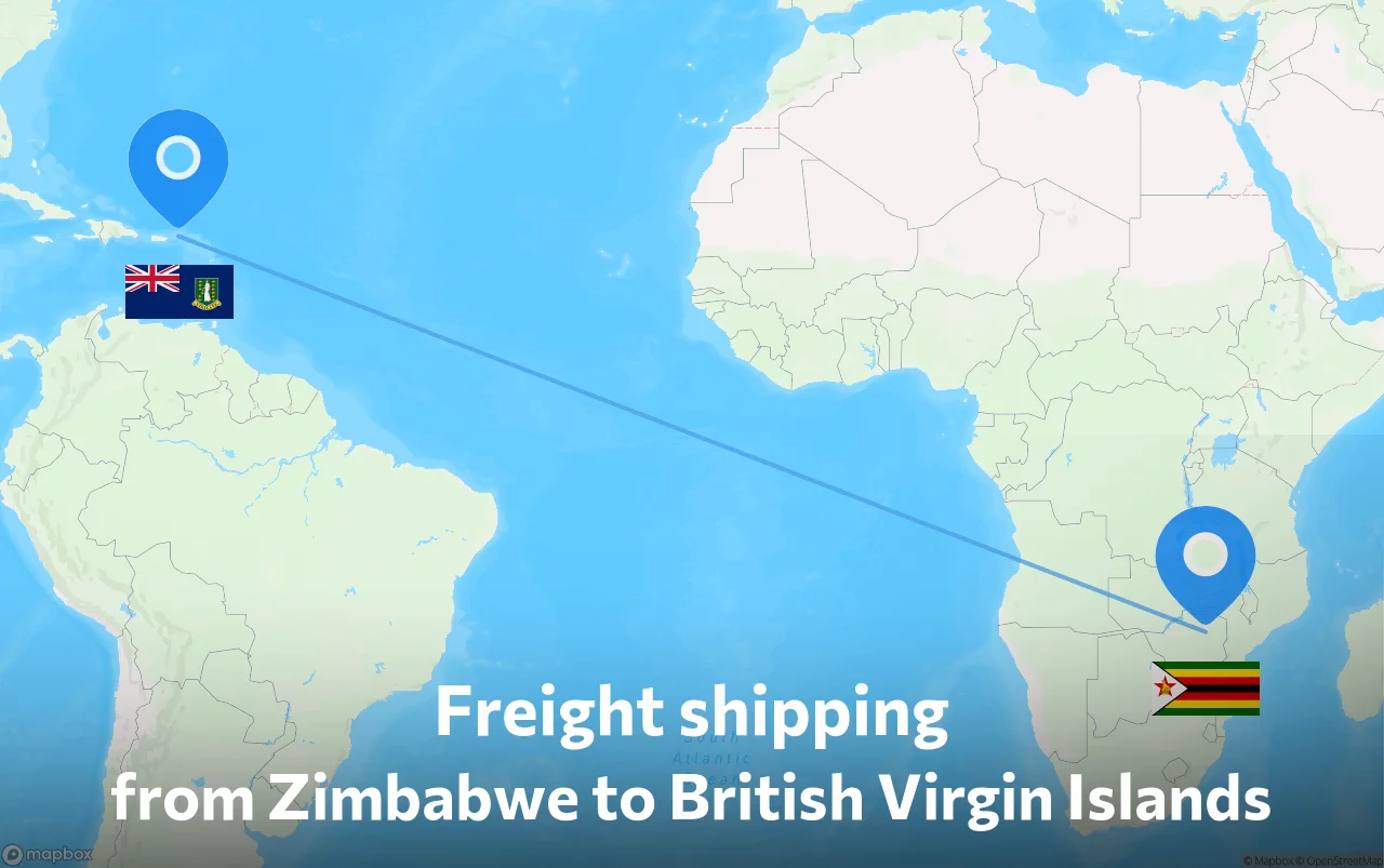 Shipping route from Zimbabwe to British Virgin Islands
