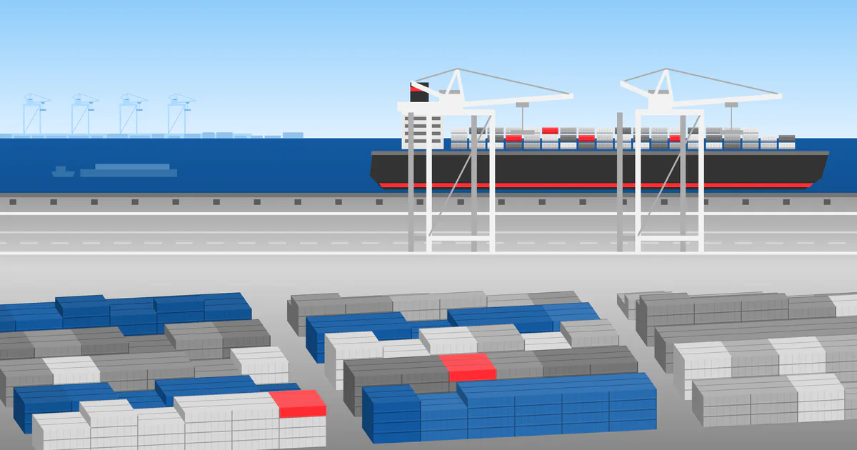 Container terminal at Kaohsiung with a feeder vessel loading for Singapore